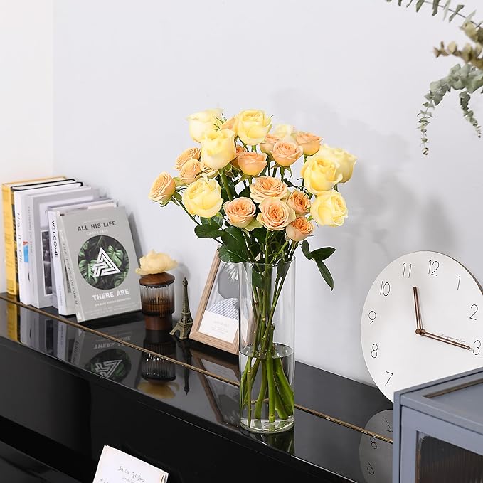 Clear Flower Vase, Non-breakable Vases, 4" W x 10" H, Acrylic Vase, Aesthetic Room Decor Cylindrical Modern Flower Vases for Table Centerpiece, Home Decor, Women Floral Arrangement Gift