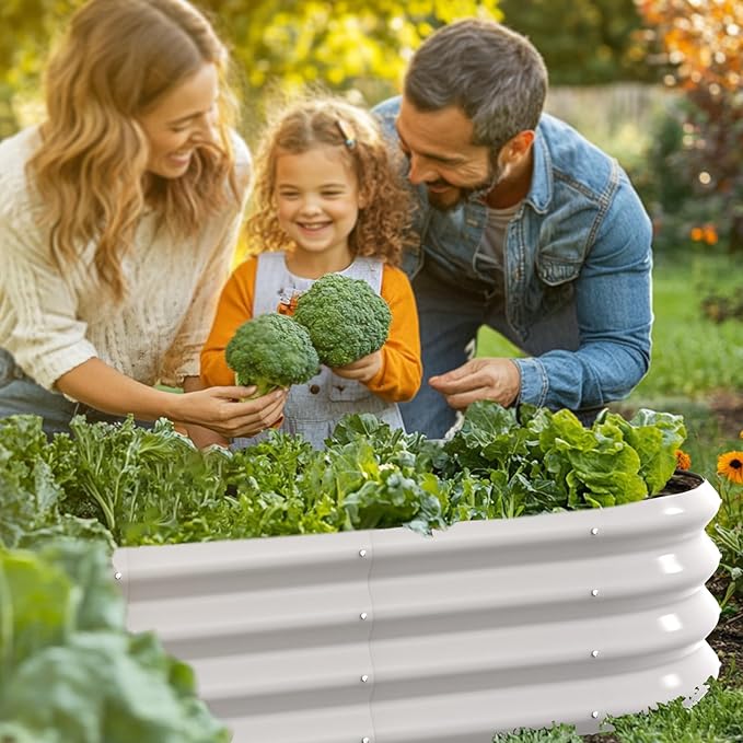 8x2x1ft Oval Galvanized Raised Garden Bed Outdoor 9-in-1 Large Metal Modular Planter Box Raised Beds for Gardening,Vegetables,Fruits,Flowers & Herbs (White)
