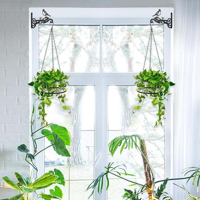 8-Pack Metal Hanging Planters for Indoor Plants - Heavy Duty Anti Rust 4 Hanging Plant Holder with 4 Bird Patterned Plant Hanger – Aesthetic Flower Pot Holder for an Instant Indoor and Outdoor Decor
