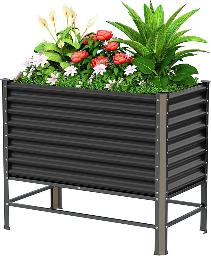Doniks Raised Garden Bed with Legs, 48×24×37in Large Outdoor Metal Galvanized Garden Planting Box,900lb Capacity for Vegetables Lawn Green Flowers, Fruits, Terrace