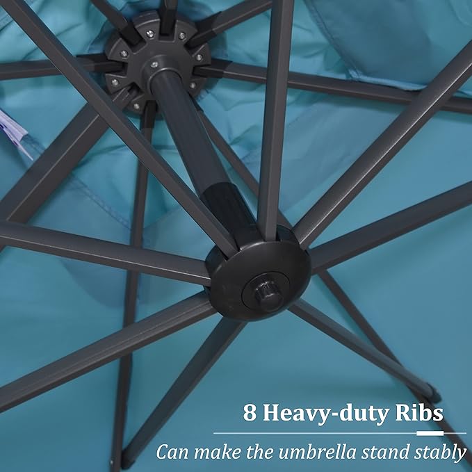 PURPLE LEAF 11 Feet Patio Cantilever Umbrella with Base Outdoor Umbrella Round Aluminum Offset with 360-degree Rotation for Garden Deck Pool Patio, Turquoise Blue