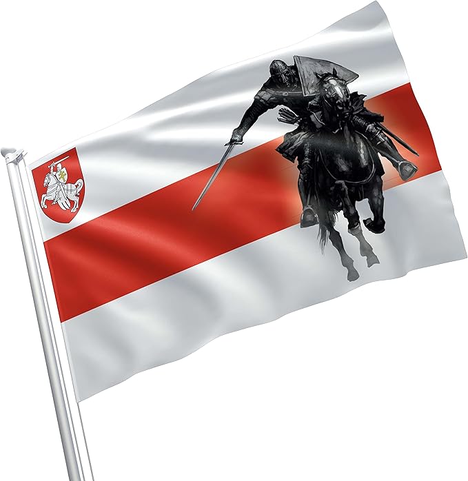 Belarus Knight Flag 3x5 Feet – Resistance Symbol with Knight On Horseback, Brass Grommets for Protests and Solidarity, Lightweight and Easy to Hang on Flagpoles, Built to Withstand Outdoor Conditions