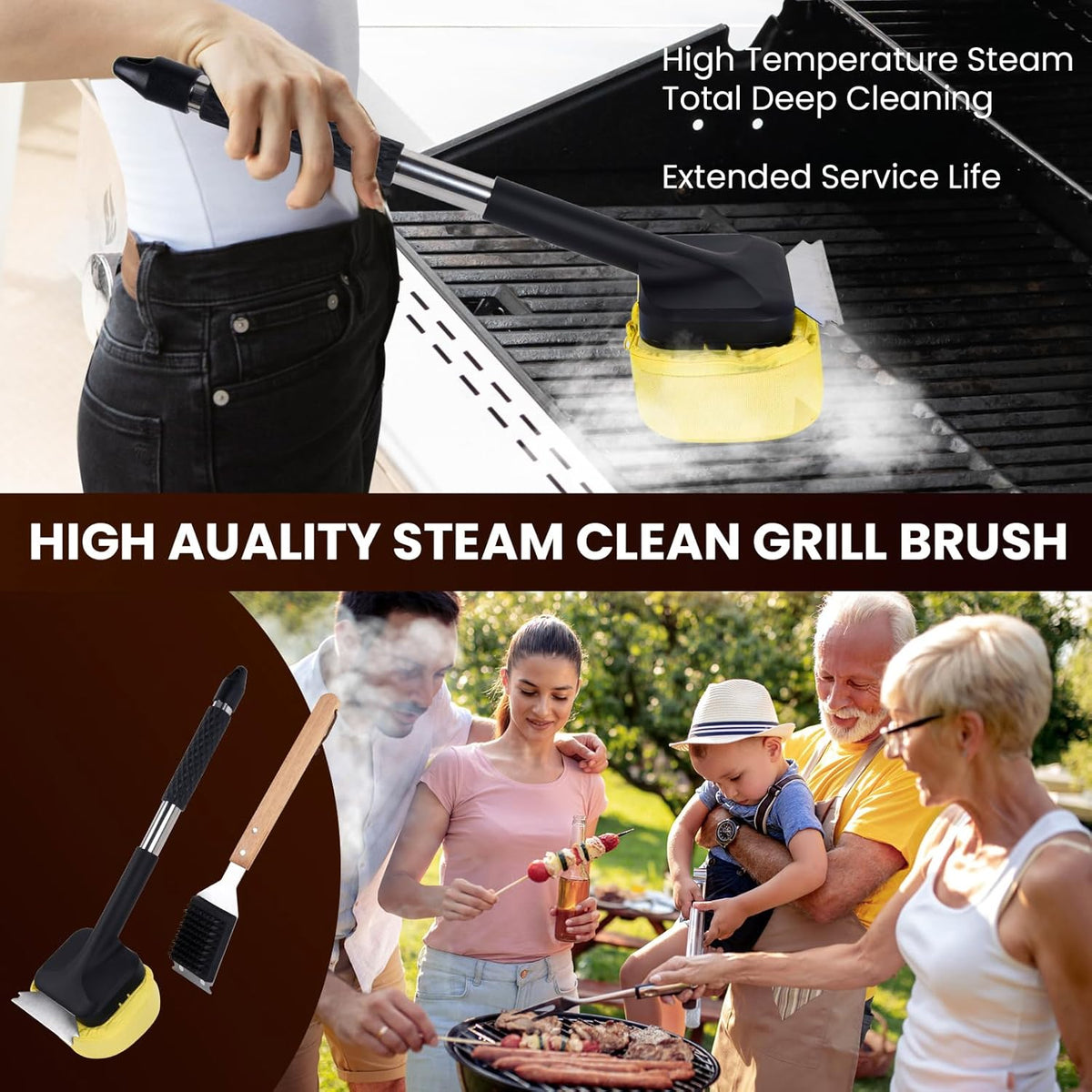 1x Steam Grill Brush for Outdoor Sponge Grill-Steam Grill Cheaning Scraper BBQ Brush-BBQ Accessory Grill Tools Heavy Duty Brush for Grill Cleaning Scraper + Bristle Free Grill Brushs for Any Grill