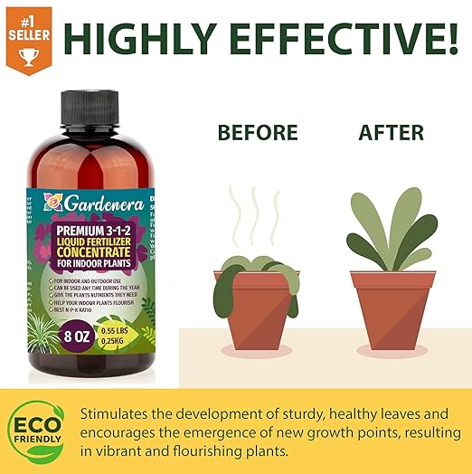 Premium Liquid Bonsai Plant Fertilizer - 3-1-2 Concentrate for Indoor Plants and Flowers by Gardenera | Organic Plant Food for Bonsai - 8oz