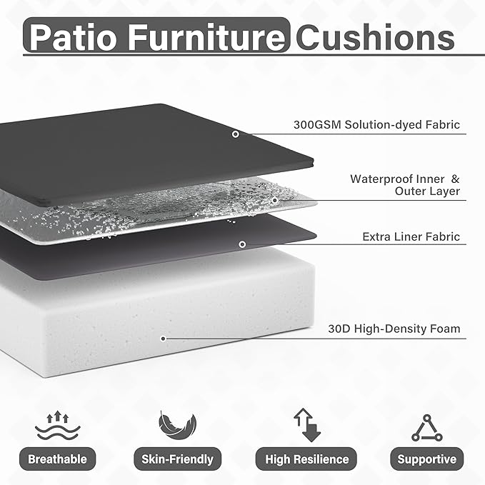 Patio Chair Cushions 24 X 24 X 5 Inch Waterproof Outdoor Seat Cushions for Patio Furniture, Outdoor Sofa Couch Pads with Ties & Handle, Set of 2, Grey