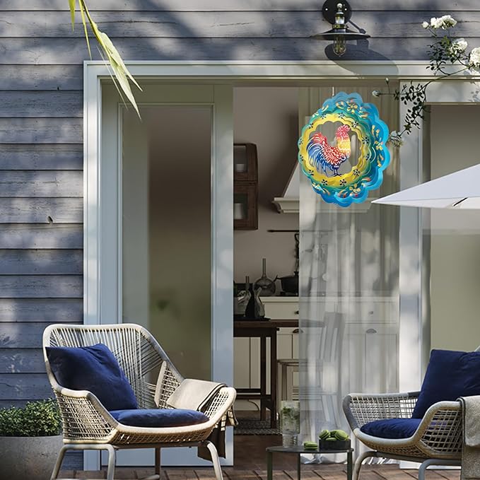 Rooster Wind Spinners Metal Chicken Gifts for Mom Women Grandma,12inch Hanging Wind Spinner for Outdoor&Indoor Decor Wind Chime Christmas Ornament Gifts for Yard Garden Decoration