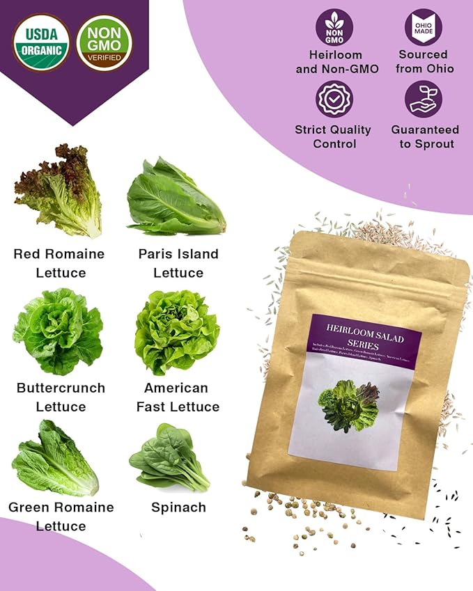 Salad Greens Seed Pod Kit for AeroGarden, iDoo, Ahopegarden, MUFGA with Red/Green Romain/American Fast/Buttercrunch/Parris Island Lettuce, Spinach - Compatible with All Garden (12-Pod)