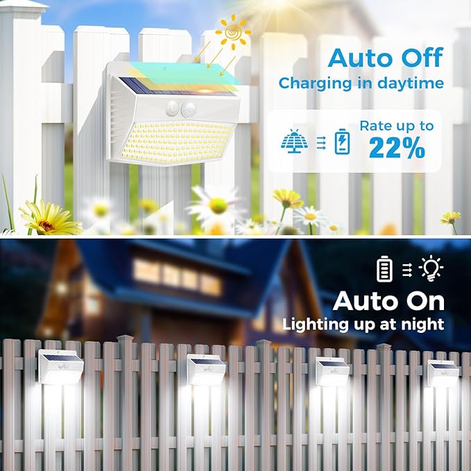 [12 Packs] Solar Outdoor Lights Motion Sensor Solar Security Lights Waterproof with 3 Lighting Modes Solar Powered Wall Lights Outside for Garden Fence Yard,White