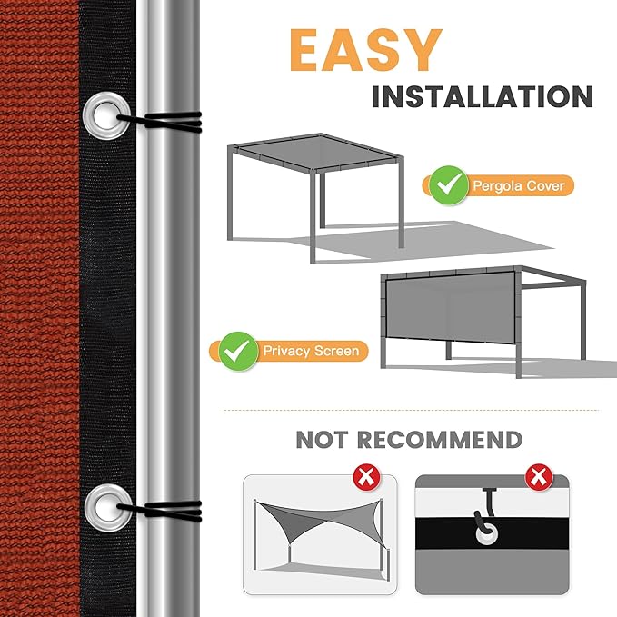 VICLLAX Shade Fabric Sun Shade Cloth with Every 2 FT Grommets for Patio Garden Pergola Cover Canopy 7x12 FT, Rust Red