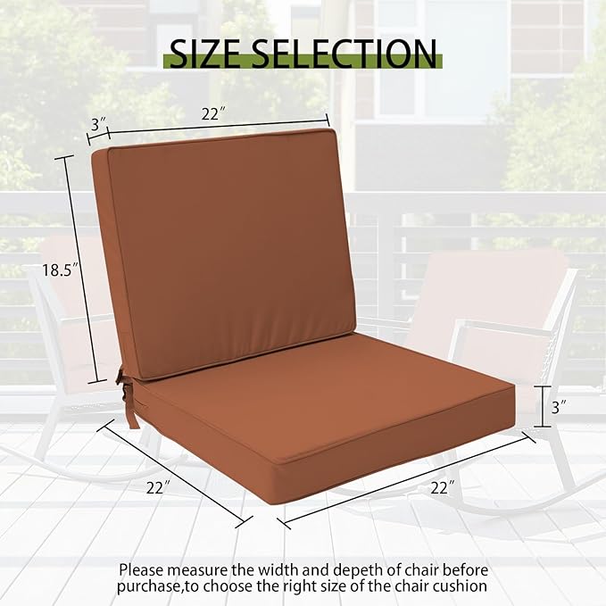 Outdoor Deep Seat Cushion Set 22" x 22", Water Repellent & Fade Resistant Cushion for Patio Furniture, Back & Seat Cushion with Removable Covers for Sofa, Couch, Red