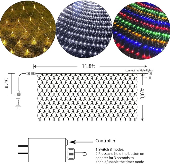 YASENN Bluetooth APP Controlled Net Lights 300 LED Mesh Light 12x5ft Fairy String Lights for Garden Patio Fence Bushes Shrub pergola Christmas Decorations(Cool White)