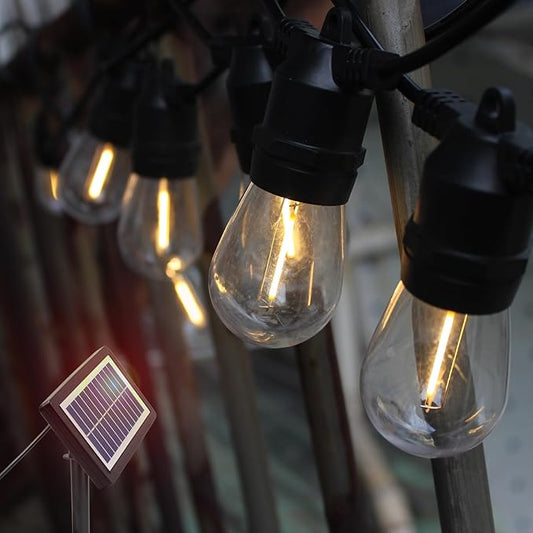 Solar String Lights Outdoor: 29FT 10*S14 Solar Powered Qutside IP65 Waterproof Hanging Warm White Led Edison Bulbs for Patio Garden Yard Porch Gazebo Decorations