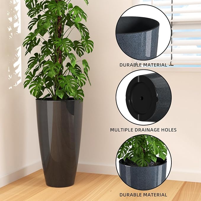 QCQHDU 21 inch Tall Planters for Indoor & Outdoor Plants, 2 Pack Sturdy Plant-Flower-Tree Pots for Front Porch Patio Deck Living Room Decor