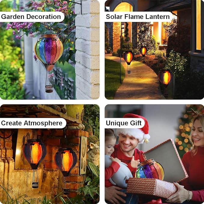Hot Air Balloon Solar Lantern with Flickering Flame Hanging Solar Lanterns Outdoor Lights Waterproof Lanterns Decorative Garden Patio Yard Party Decor Colorful +