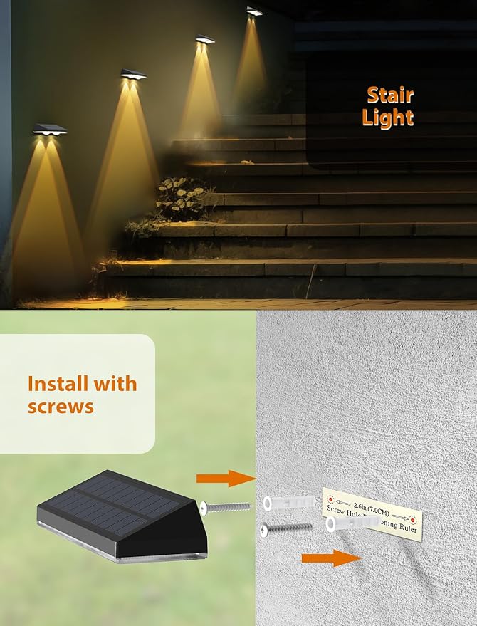 Solar Fence Lights ,Warm White & Cold White & Mixed Color 3 Modes Bright Lens LED Dusk to Dawn Deck Light, Fence Solar Lights Outdoor Waterproof,Solar Outdoor Lights for Backyard/Railing/Wall (4Pack)