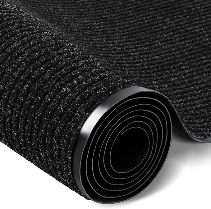 Rubber Door Mat About W3' ×L16' Heavy Duty Large Outdoor Indoor Mat Durable Entrance Doormat Waterproof Rubber Back Rugs for Home Entryway Patio Porch Office Business Areas (Black)