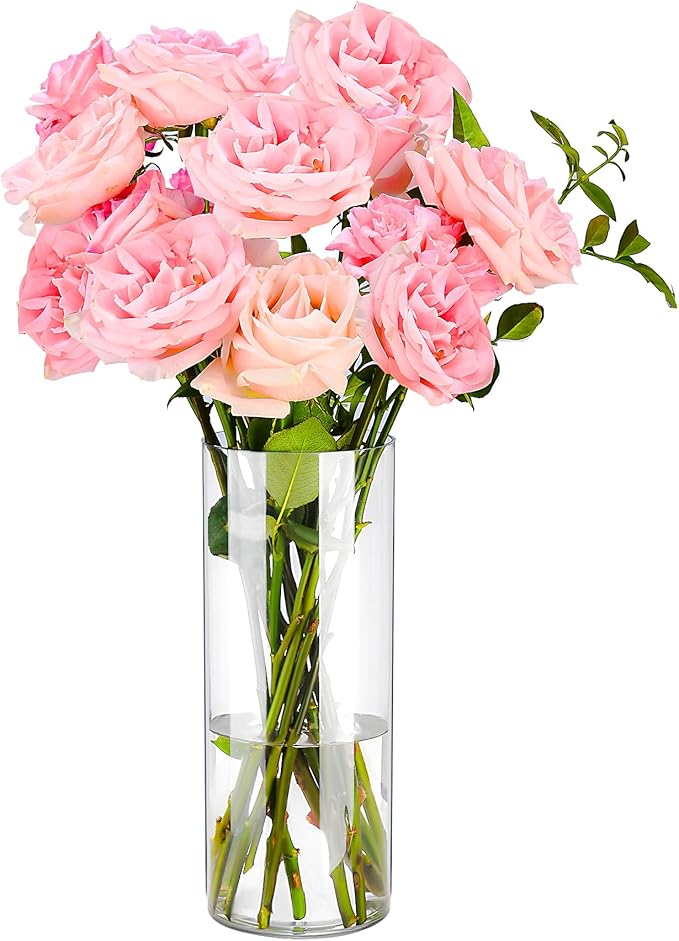 Clear Flower Vase, Non-breakable Vases, 4" W x 10" H, Acrylic Vase, Aesthetic Room Decor Cylindrical Modern Flower Vases for Table Centerpiece, Home Decor, Women Floral Arrangement Gift