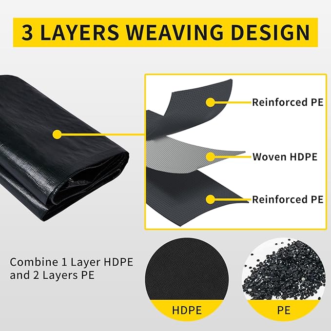 TEZONG Pond Liner,20x30Ft Pond Liners for Outdoor,28Mil PE Black Koi Fish Pond Liners,Reinforced Pond Underlayment for Ponds,Water Gardens,Waterfall, Stream, Fountains,Aquaculture,Agricultural