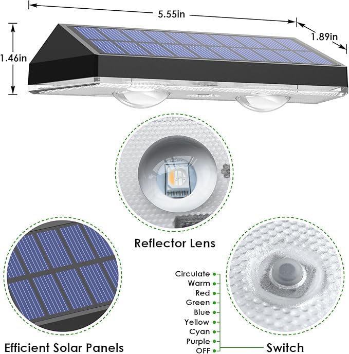 Solar Fence Lights Outdoor - Warm White & RGB 6 Color, Dusk to Dawn Deck Light, IP65 Waterproof Garden Lights for Outside/Backyard/Railing/Step/Patio/Wall (8 pack)