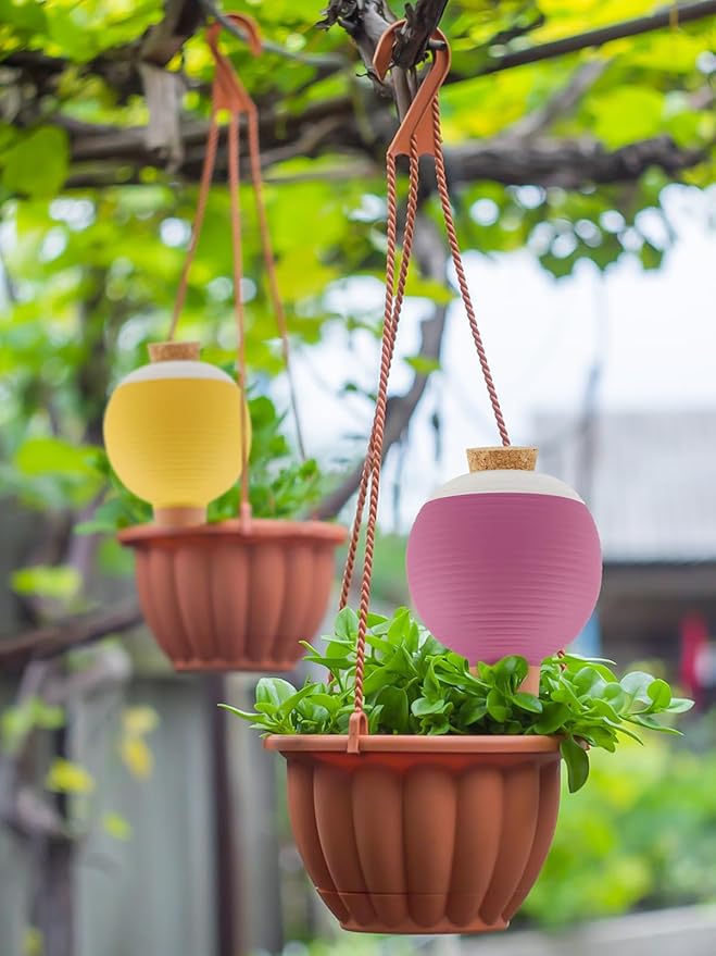 Kalolary 8Pcs Plant Watering Globes, Large Terracotta Automatic Watering Stake Devices with Wooden Stopper for Pots, Planters, Indoor, Outdoor