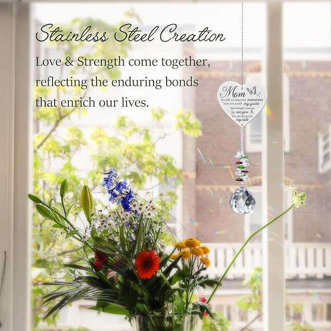 Mom in Heaven Memorial Crystal Suncatcher,Memorial Gifts for Loss of Mom,Loss of a Mother Sympathy Gifts,Hanging Crystals Ornament for Window Rainbow Maker Prisms Home Decor Gift