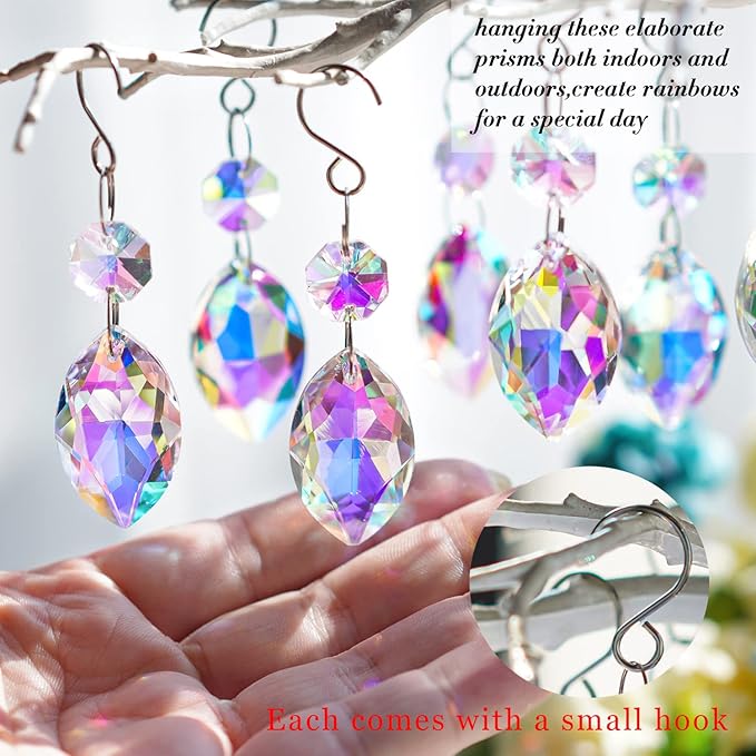 20pcs 38mm Horse Eye Chandelier Crystals, Crystal Chandelier Prisms Pendants Parts Connected Glass Octagon Beads Hanging Garland,Wedding,LampDecoration