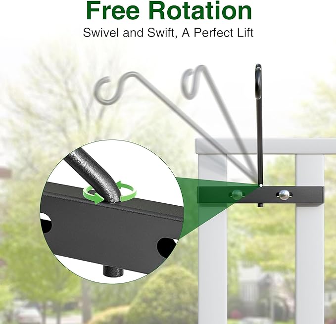 12-Inch 2 Pack Deck Bird Feeder Hanger for Railing, Outdoor Decor Plant Hanger, Swivel Balcony Railing Hook - 22LB Capacity - for Hanging Plants, Bird Feeders, Lanterns, Wind Chimes