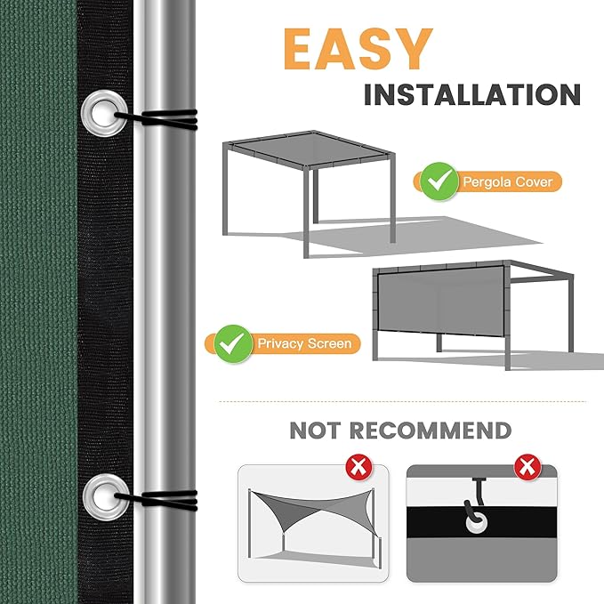 VICLLAX Shade Fabric Sun Shade Cloth with Every 2 FT Grommets for Patio Garden Pergola Cover Canopy 3x19 FT, Dark Green
