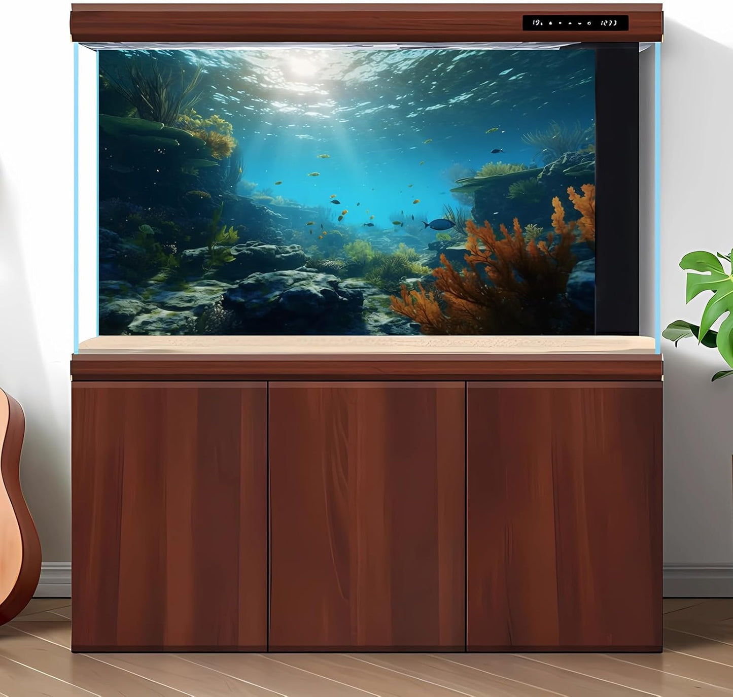 Ocean Floor Fish Tank Background Underwater Rock Aquarium Background Under The Sea Terrarium Backgrounds Aquatic Plants Sunlight Fish Tank Backgrounds Tropical Fish Aquarium Wallpaper 24x12in
