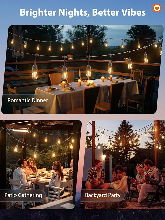 addlon 96FT(48FT*2) LED Outdoor String Lights with Edison Shatterproof Bulbs Commercial Grade Patio Cafe Light, ETL Listed Weatherproof Strand 30 Hanging Sockets for Bistro Backyard