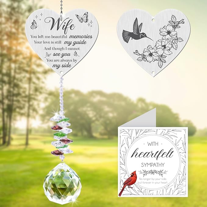 Memorial Crystal Suncatcher,Sympathy Gifts for Loss of Wife,Memorial Gifts for Loss of Wife,Hanging Crystals Ornament for Window Rainbow Maker Prisms Home Decor Gift