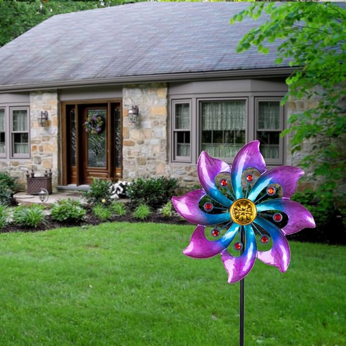 VEWOGARDEN Small Wind Spinners for Yard and Garden, Waterproof Metal Pinwheels Wind Spinners Outdoor Decor (Blue and Pink)