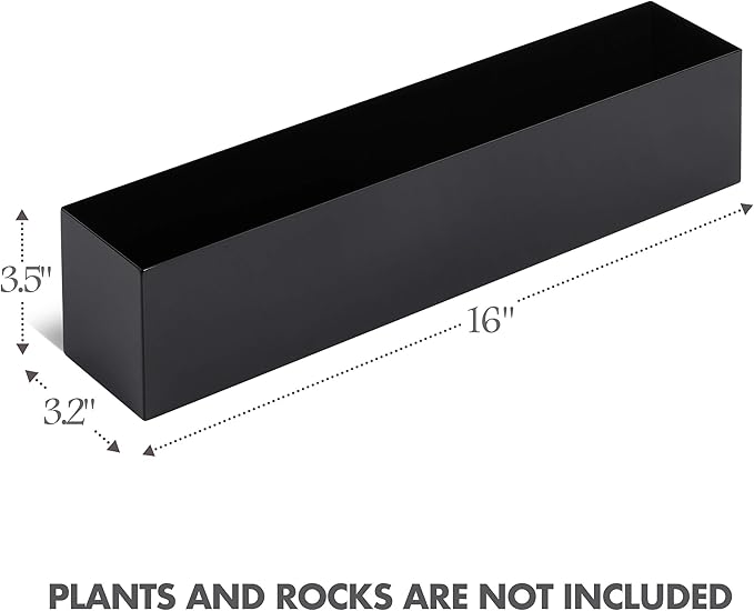 Modern Black Trough Rectangular Planter, 16“ Metal Window Planter Box for Succulent, Small Rectangle Box for Desk or Windowsill, Stainless Steel, Great Gift Ideas for Women Men