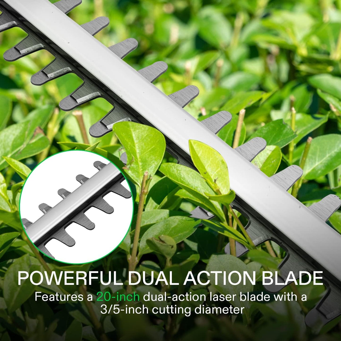 VIVOSUN 20" Cordless Hedge Trimmer, 20V Electric Bush Trimmer, 1400 RPM Shrub Trimmer, Dual-Action Laser Blade, 3/5" Cutting Capacity, Lightweight & Compact, 2Pcs Batteries and Fast Charger Included