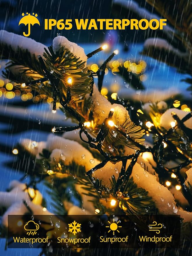 6 Pack 600 LED Solar String Lights for Outside, Solar Christmas Lights Outdoor Waterproof, Green Wire Twinkle Light with 8 Lighting Modes for Xmas Tree Wedding Party Garden Decorations (Warm White)