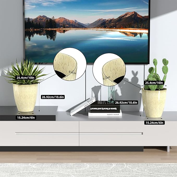 QCQHDU Plant Pots Set of 2 Pack,10 Inch Plant Pot for Indoor and Outdoor Plants with Drainage Hole,Flower Pots Modern Decorative Planter for Garden Plants (Beige)