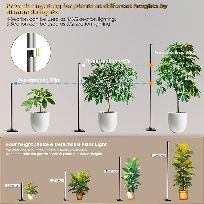 GLOWRIUM Standing Grow Light with Auto-Timer, 30W Vertical Grow Lights for Indoor Plants,3 Light Modes,201 LEDs,Detachable Full Spectrum Plant Lights for Wide Area Coverage in Indoor Plants (45 in)
