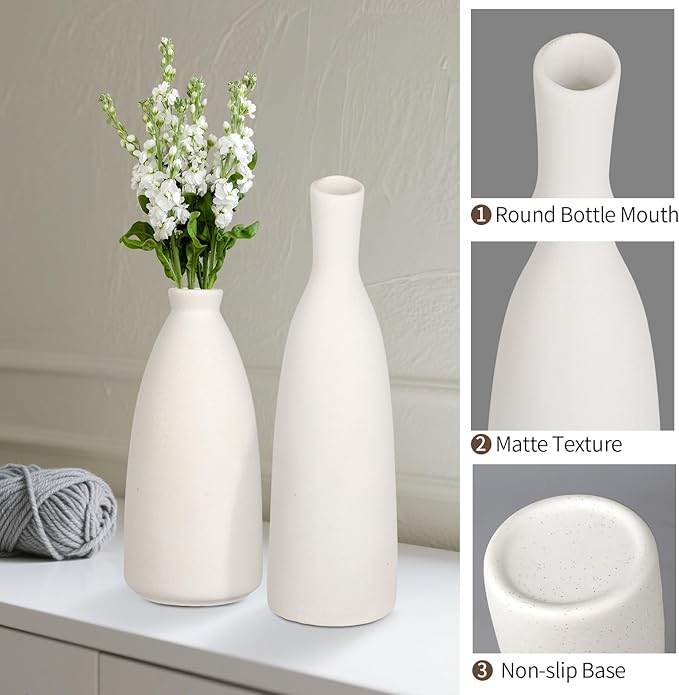 Ceramic Vase Set of 3, Small Flower Vase for Home Decor, Decorative Vases for Pampas Grass & Dried Flowers, Living Room, Bedroom, Bathroom, Shelf Centerpiece Table Decorations