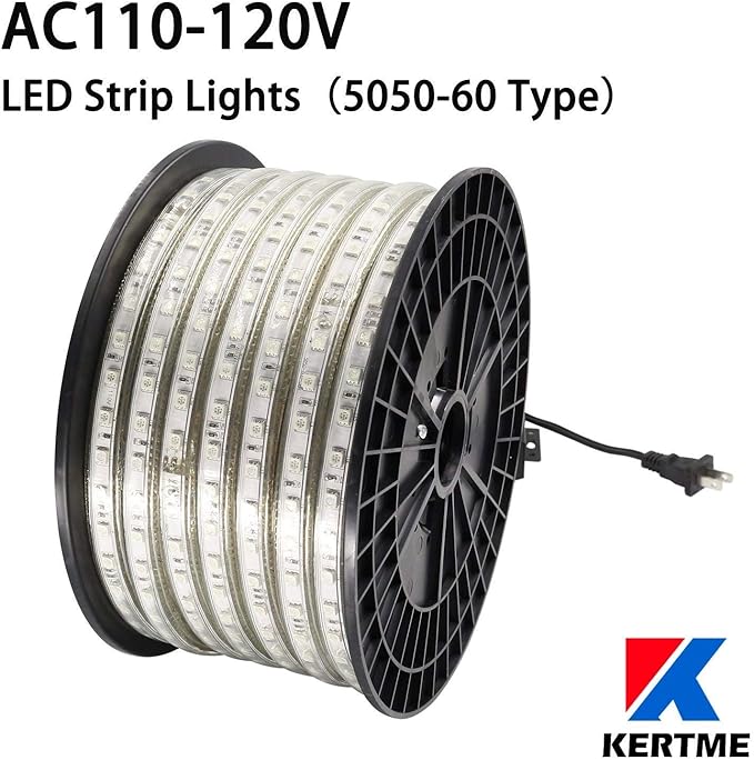 5050-60 Type AC 110-120V RGB LED Strip Lights, Flexible/Waterproof/Dimmable/Multi-Colors/Multi-Modes LED Rope Light + 24 Keys Remote for Home/Garden/Building Decoration (164ft/50m, RGB)