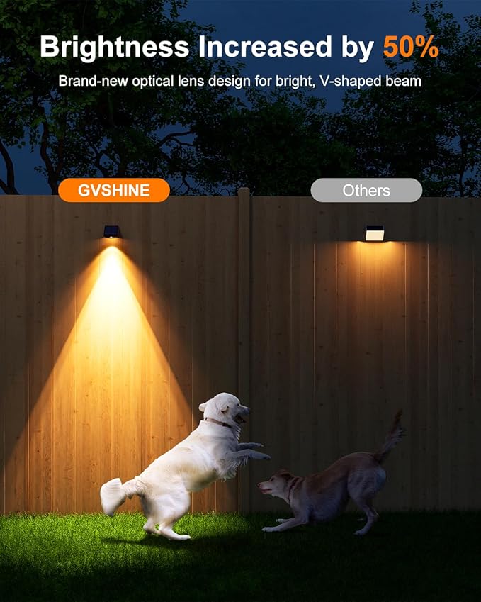 16 Pack Decorative Solar Powered Fence Lights Outdoor Waterproof with Warm White LED Spot Lens, for Outside Wall, Deck, Patio, Yard, Rail, Garage, Pool, Designed for Enhanced Security, Easy Install