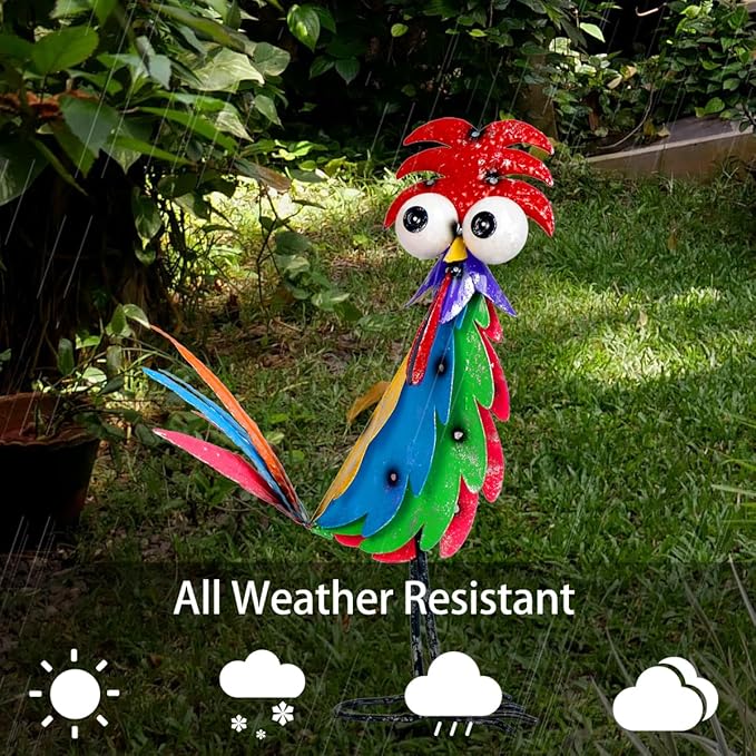 Natelf Outdoor Wacky Metal Rooster Yard Statue Decoration Roosters Decor Garden Statues Chicken Figurine Outside Decorations for Courtyard