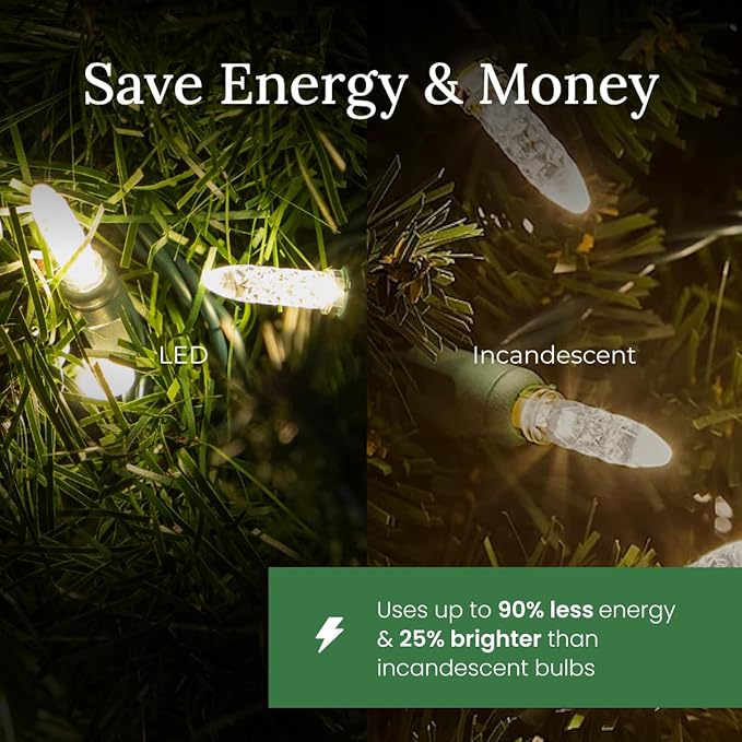 Pro Christmas M5 LED Holiday Lights - 70 Bulbs, 23.3ft - Professional Grade Indoor Outdoor Diamond Cut Sparkle Light Strings for Home Decorations and Christmas Trees - Multi Color