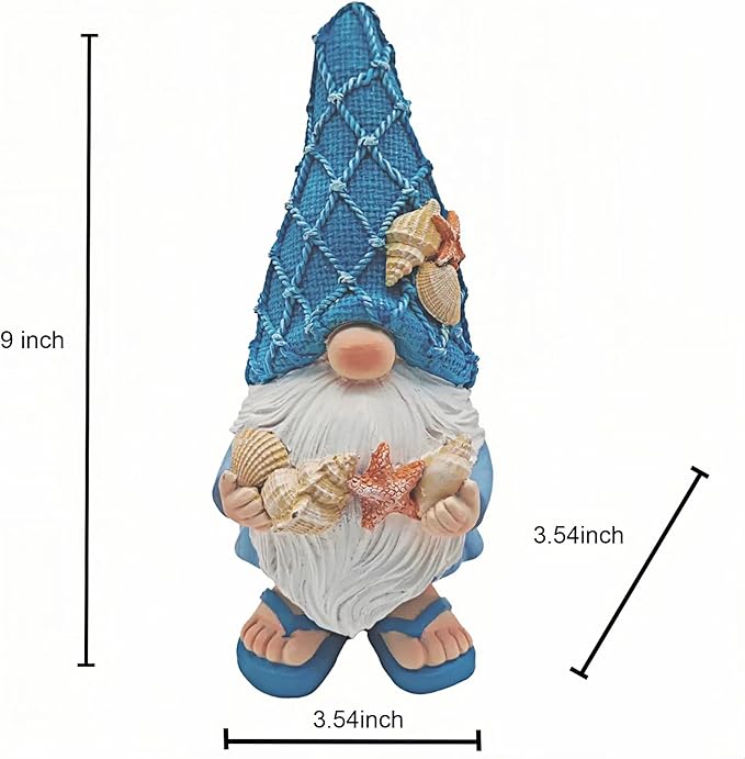 Outdoor Garden Sea Gnome Statue Decoration Indoor Outdoor Resin Beach Gnome Sculpture for Home Office Desktop Bathroom, Summer Pool Decoration Outdoor Gifts (Holding a Shell)