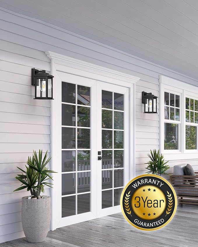 VIANIS Dusk to Dawn Outdoor Lights for House, Black Outdoor Light Fixture, Waterproof Exterior Lighting Fixtures Wall Mount, Outdoor Wall Lights for House, Garage, Garden, Porch,Hardwired, Non-Solar