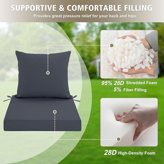 Outdoor Chair Cushions, Waterproof Outdoor Cushions for Patio Furniture w/Fade-Resistant, Removable & Machine-Washable Covers, 19x19 Inch, Ideal for Seat in Gardens/Porch – Set of 1/2/4, Dark Grey