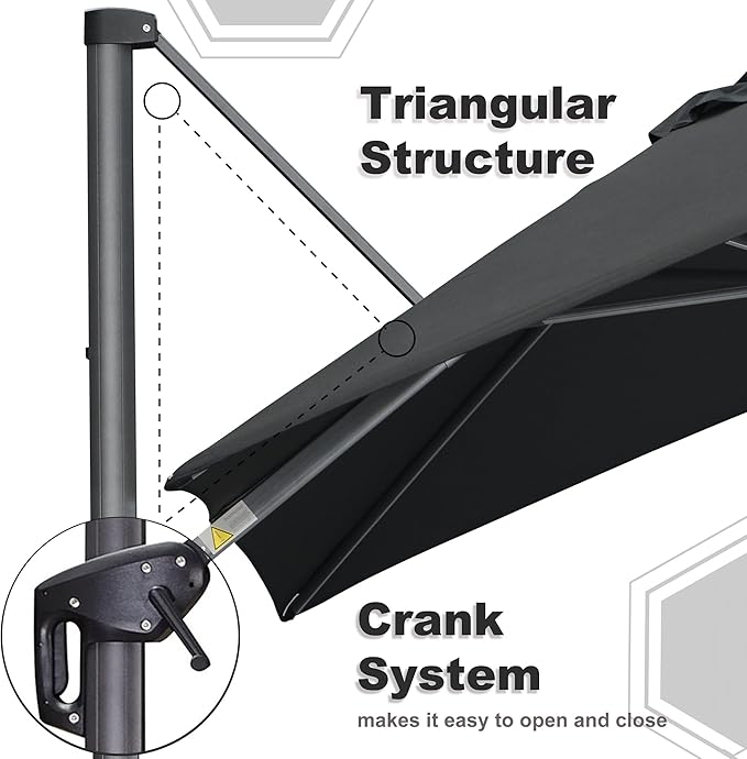 PURPLE LEAF 10 Feet Square Cantilever Umbrella Patio Umbrella with Base Outdoor Umbrella Aluminum Offset with 360-degree Rotation for Garden Deck Pool Patio Black