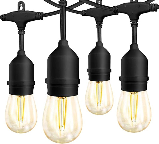 Banord Outdoor String Lights, 48FT Waterproof Patio Lights with 2W Dimmable LED Bulbs, for Outdoor Backyard, Garden, Deck, Porch, Gazebo, Balcony, Camping, Party