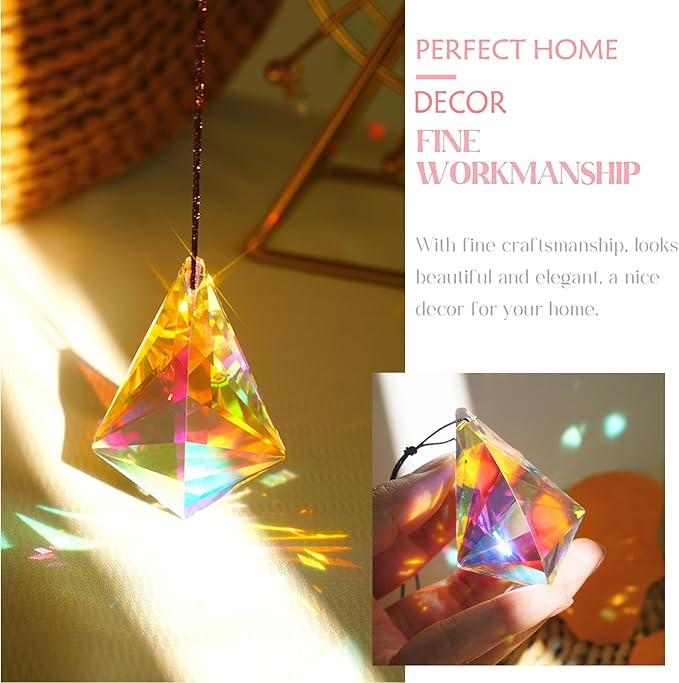 4PCS Colorful Crystal Prism Suncatcher Hanging Crystal Ornament for Window Sun Catchers Feng Shui Decor for Indoor Outdoor Home Garden Decoration