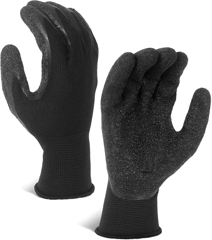 Evridwear Crinkle Latex Rubber Hand Coated Safety Work Gloves for Men Women General Multi Use Construction Warehouse Gardening Assembly Landscaping (XS-Size) 12 Pairs Pack