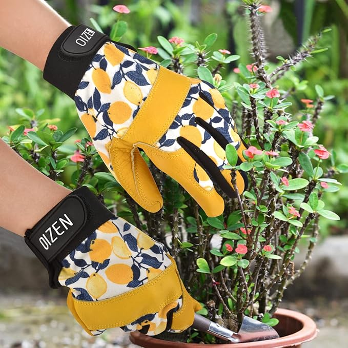 Cowhide Leather Thorn Proof & Puncture Resistant Gardening Gloves for Women and Men, Touchscreen Compatible Working Gloves for Weeding, Digging, Planting, Gardening Gifts for Women (Small)